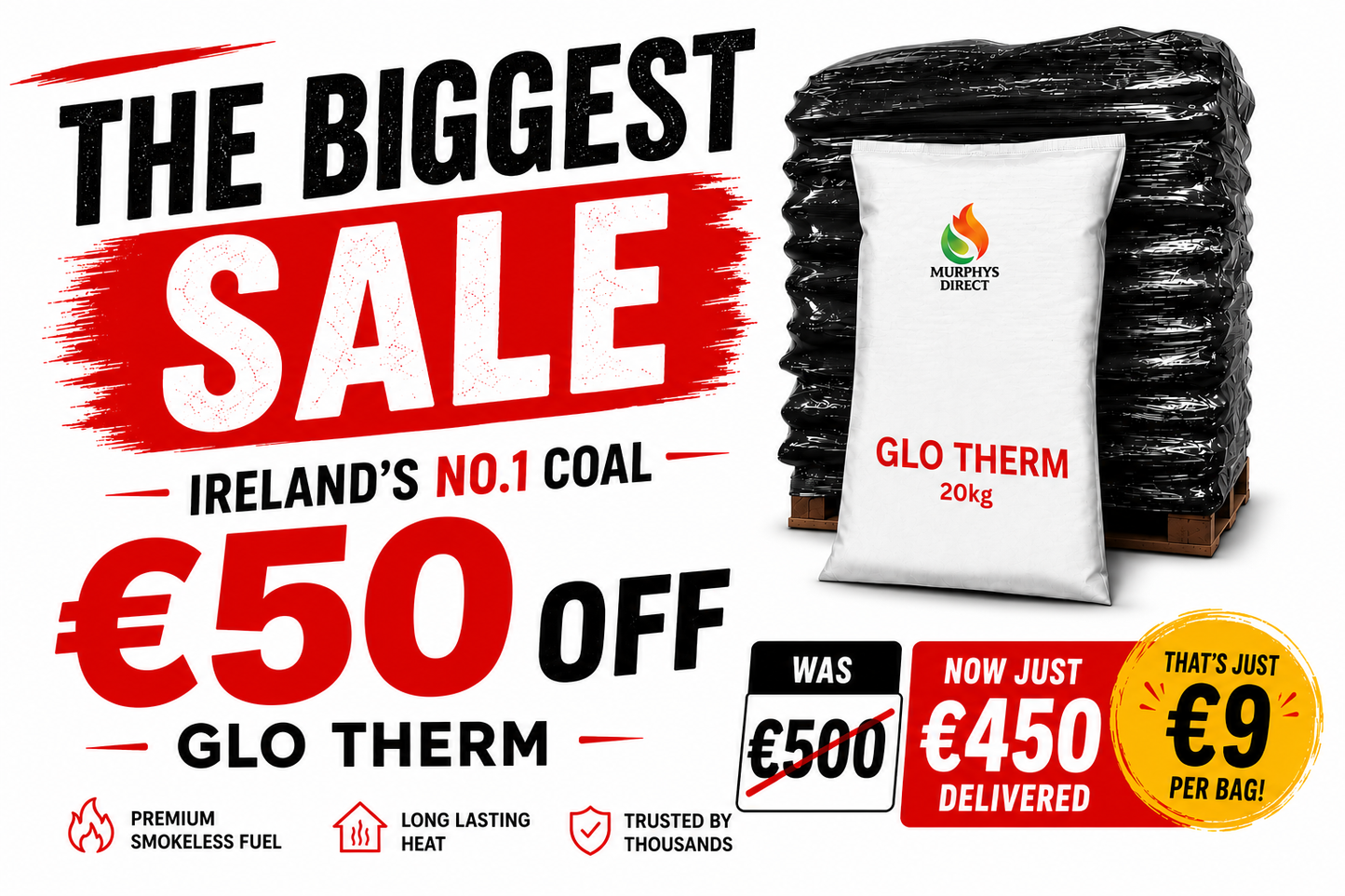 Glo Therm Smokeless Coal (1 Tonne) 50 x 20kg Bags
